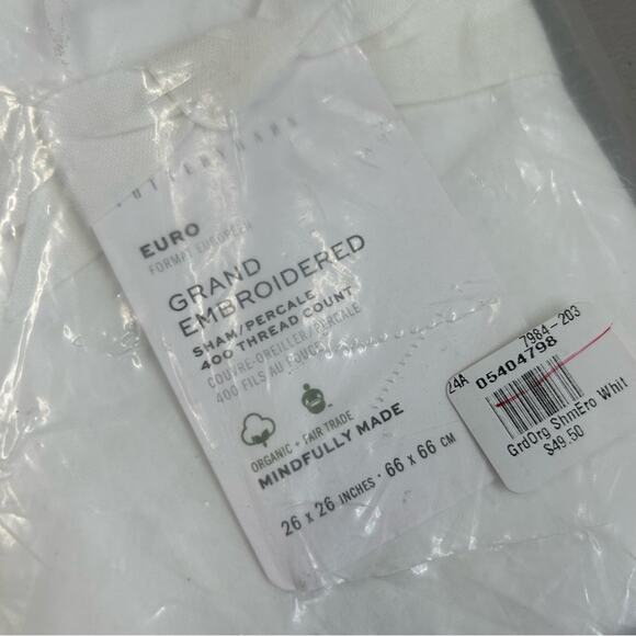 Pottery Barn Grand Embroidered Percale Euro Sham Pillow Cover White 400 TC NEW - Picture 5 of 5